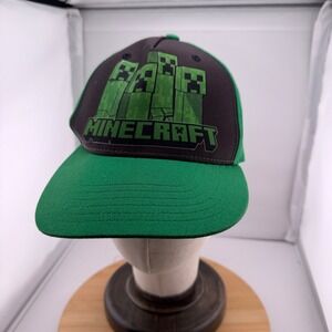 Minecraft Creeper Snapback Hat Green Black Flat Bill Mad Engine Gamer